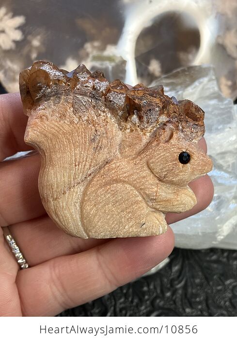 Hand Carved Crystal Stone Squirrel Figurine - #UGe9JFkfKf8-1