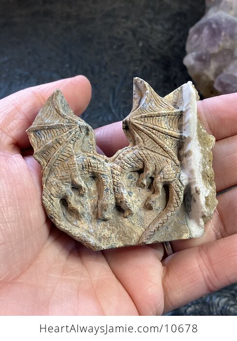 Hand Carved Dual Dragons Forming a Heart Figurine in Stone with Crystals - #j7OL29NY9Ys-6