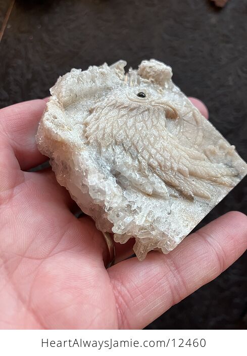 Hand Carved Eagle in Crystal Stone with Points on the Edge - #tHBeio1xMQM-2