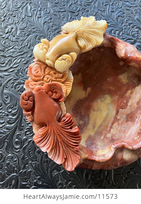 Hand Carved Goldfish Stone Bowl - #2OIwZ4YTbYs-5