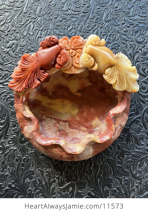 Hand Carved Goldfish Stone Bowl - #2OIwZ4YTbYs-1