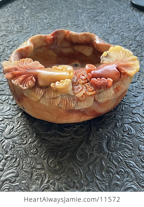 Hand Carved Goldfish Stone Bowl - #WoEgtFhLU6I-7