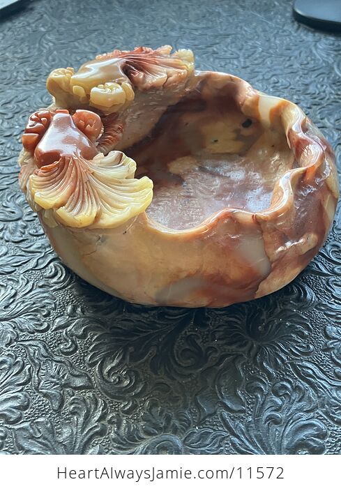Hand Carved Goldfish Stone Bowl - #WoEgtFhLU6I-5