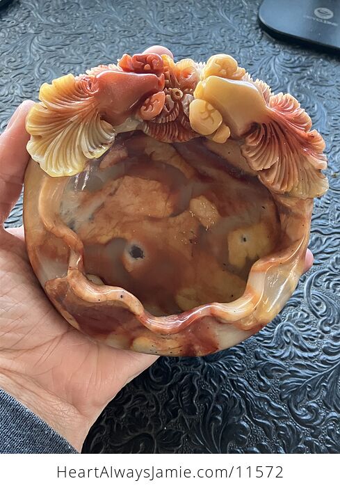 Hand Carved Goldfish Stone Bowl - #WoEgtFhLU6I-9