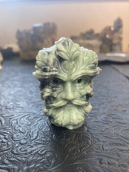 Hand Carved Green Man with Face and Leaves Carved Xiu Yan Jade Crystal Stone Rock Figurine #z8REQNef1k0