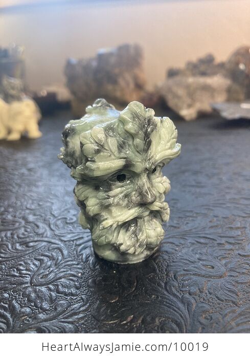 Hand Carved Green Man with Face and Leaves Carved Xiu Yan Jade Crystal Stone Rock Figurine - #z8REQNef1k0-3