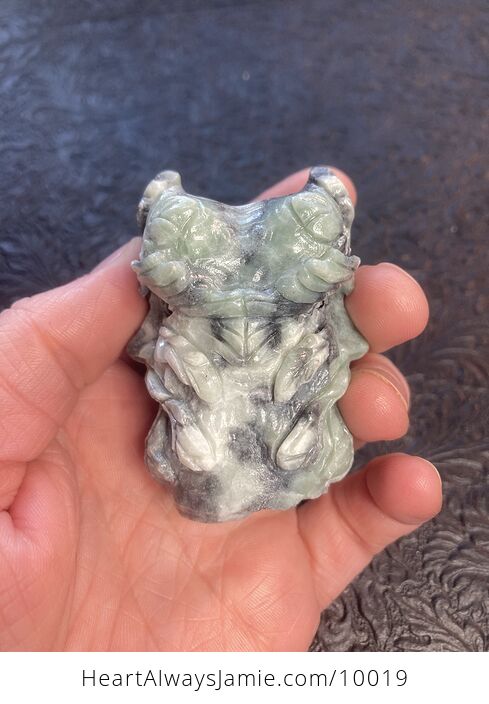 Hand Carved Green Man with Face and Leaves Carved Xiu Yan Jade Crystal Stone Rock Figurine - #z8REQNef1k0-5