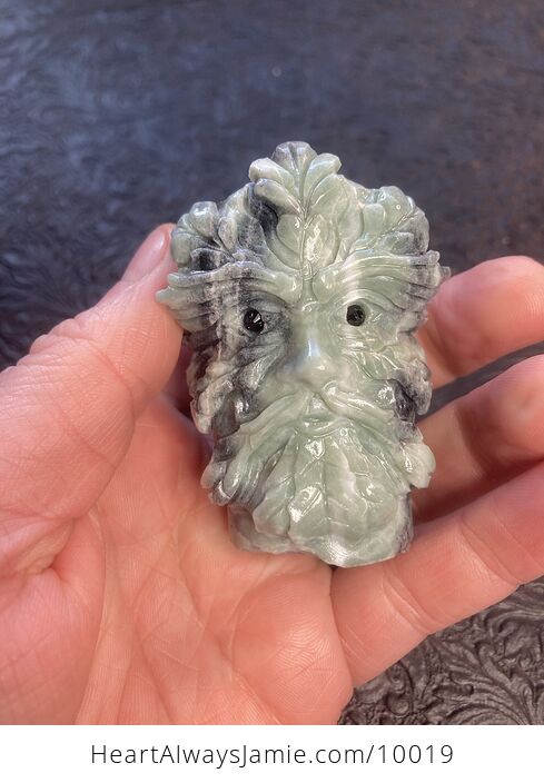 Hand Carved Green Man with Face and Leaves Carved Xiu Yan Jade Crystal Stone Rock Figurine - #z8REQNef1k0-6