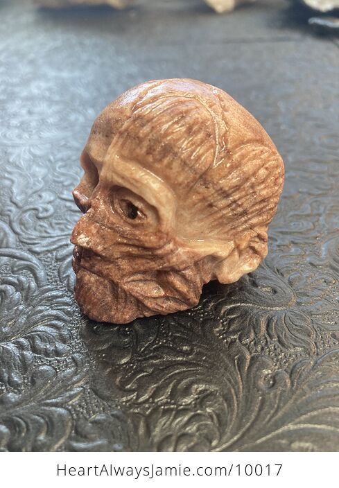 Hand Carved Human Skull with Muscle and Bone Carved Crystal Stone Rock Figurine - #L9buqWWyZdc-6