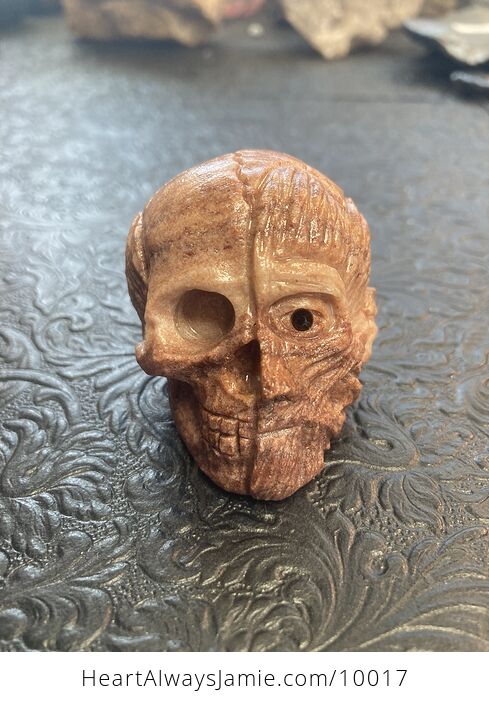Hand Carved Human Skull with Muscle and Bone Carved Crystal Stone Rock Figurine - #L9buqWWyZdc-1