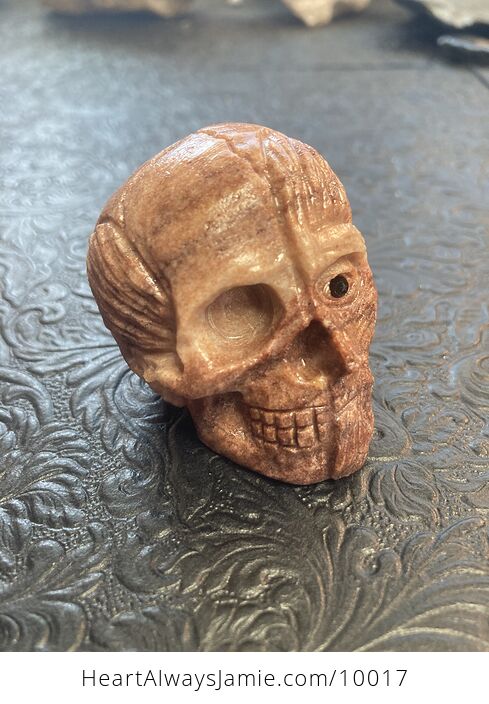 Hand Carved Human Skull with Muscle and Bone Carved Crystal Stone Rock Figurine - #L9buqWWyZdc-3