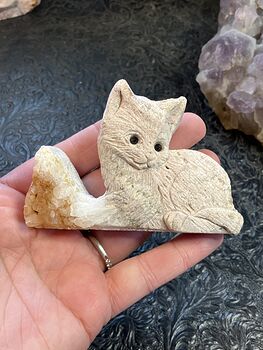 Hand Carved Kitten Figurine in Quartz Crystal Stone #gRuCIF8fjBw