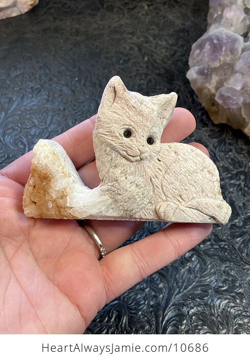 Hand Carved Kitten Figurine in Quartz Crystal Stone - #gRuCIF8fjBw-1