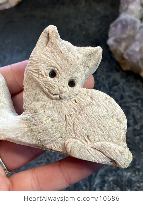 Hand Carved Kitten Figurine in Quartz Crystal Stone - #gRuCIF8fjBw-3