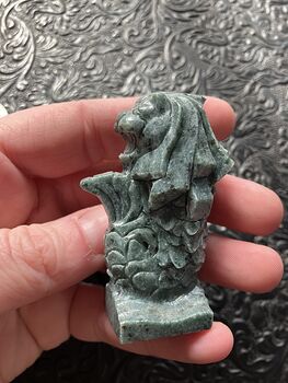 Hand Carved Merlion Figurine in Green Jade Crystal Stone #3MA5fdwUcqY