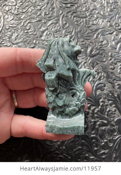 Hand Carved Merlion Figurine in Green Jade Crystal Stone - #3MA5fdwUcqY-6