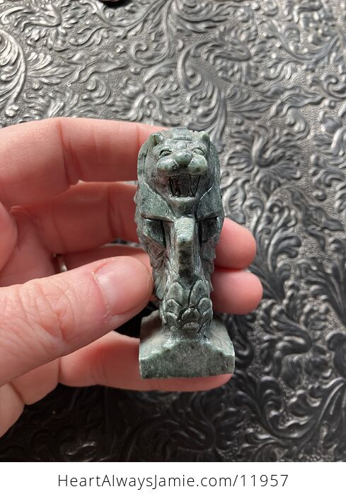 Hand Carved Merlion Figurine in Green Jade Crystal Stone - #3MA5fdwUcqY-5