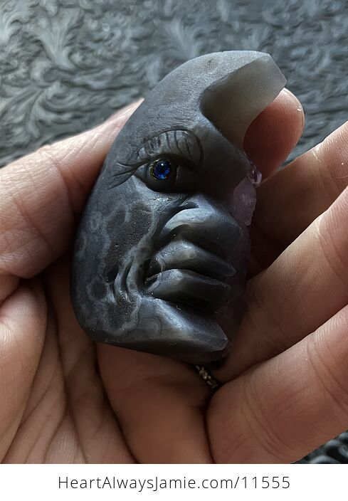 Hand Carved Moon Face Amethyst Crystal Figurine Sculpture - #TrN7xHL4uFU-7