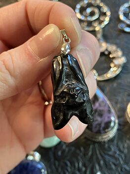 Hand Carved Obsidian Vampire Bat Pendant Necklace #Os7ss1OJt5o