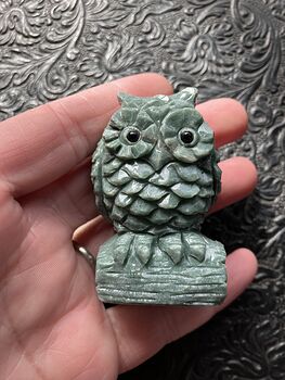 Hand Carved Owl Figurine in Green Crystal Stone #YdfXe6C4q9M