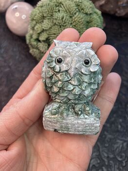 Hand Carved Owl Figurine in Green Crystal Stone #k55XaGrdqSA