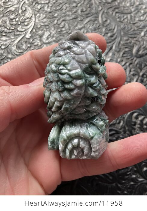 Hand Carved Owl Figurine in Green Crystal Stone - #39cOWdATiwc-4