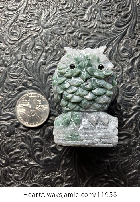 Hand Carved Owl Figurine in Green Crystal Stone - #39cOWdATiwc-5