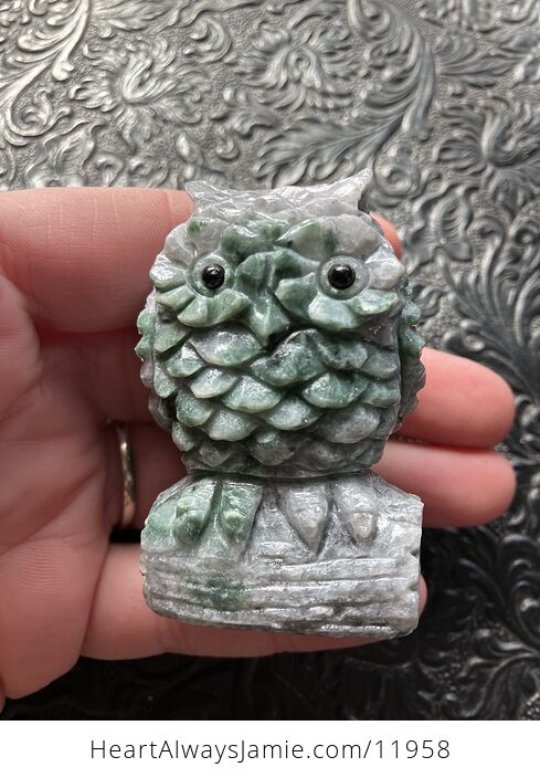 Hand Carved Owl Figurine in Green Crystal Stone - #39cOWdATiwc-1