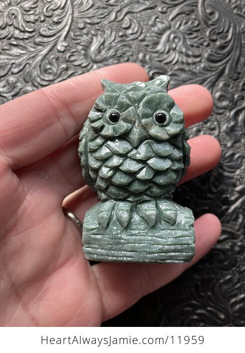 Hand Carved Owl Figurine in Green Crystal Stone - #YdfXe6C4q9M-1