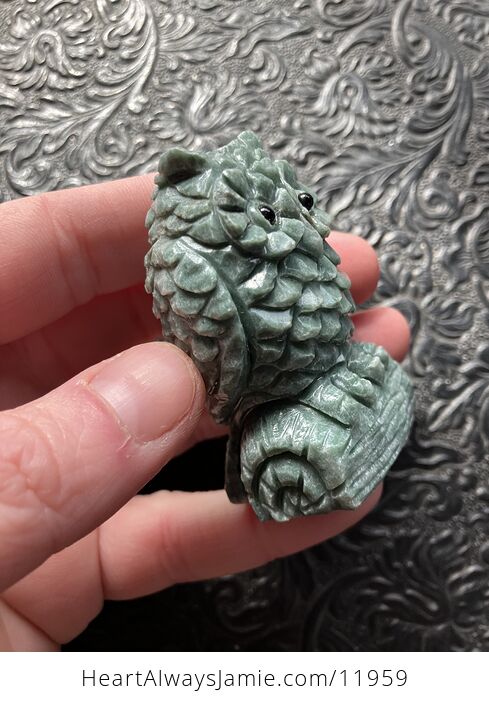 Hand Carved Owl Figurine in Green Crystal Stone - #YdfXe6C4q9M-7