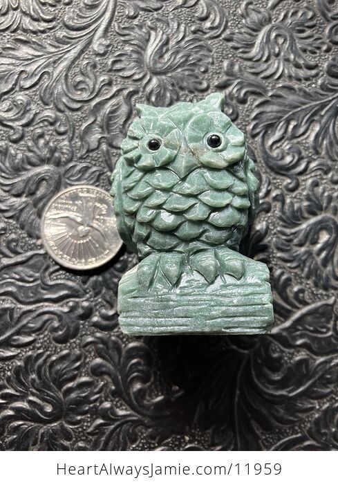 Hand Carved Owl Figurine in Green Crystal Stone - #YdfXe6C4q9M-2