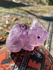 Hand Carved Purple Amethyst Stone Chameleon Lizard Crystal Figurine #EJryC0jC7tw