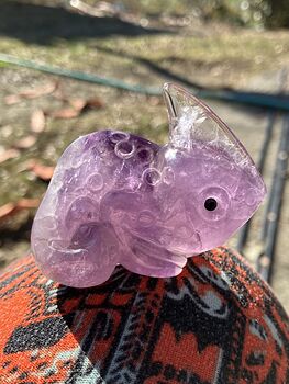 Hand Carved Purple Amethyst Stone Chameleon Lizard Crystal Figurine #EJryC0jC7tw