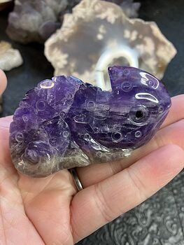 Hand Carved Purple Amethyst Stone Chameleon Lizard Crystal Figurine #ec7N10q0PHU