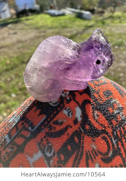 Hand Carved Purple Amethyst Stone Chameleon Lizard Crystal Figurine - #5koAzulVkXc-4