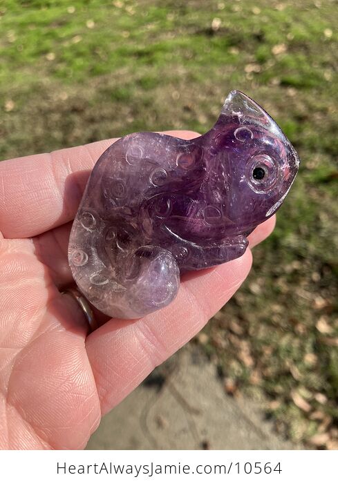 Hand Carved Purple Amethyst Stone Chameleon Lizard Crystal Figurine - #5koAzulVkXc-1