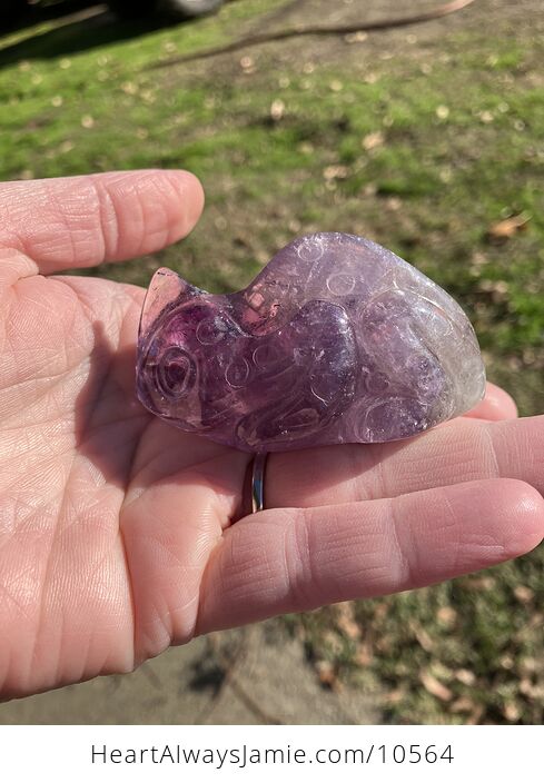 Hand Carved Purple Amethyst Stone Chameleon Lizard Crystal Figurine - #5koAzulVkXc-3