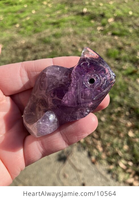 Hand Carved Purple Amethyst Stone Chameleon Lizard Crystal Figurine - #5koAzulVkXc-2