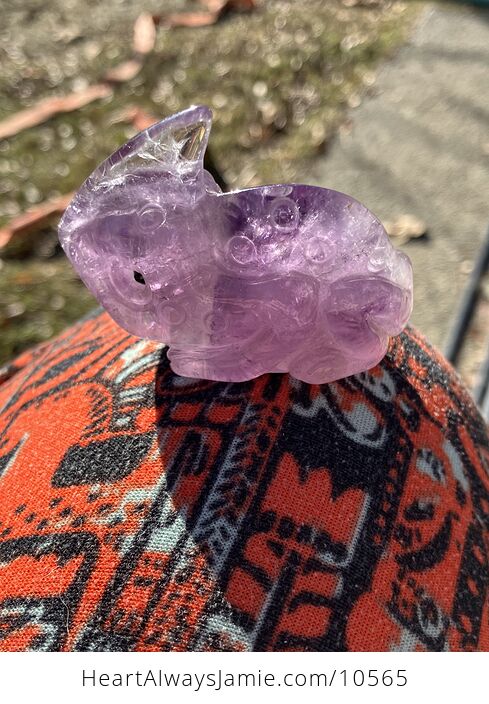 Hand Carved Purple Amethyst Stone Chameleon Lizard Crystal Figurine - #EJryC0jC7tw-7