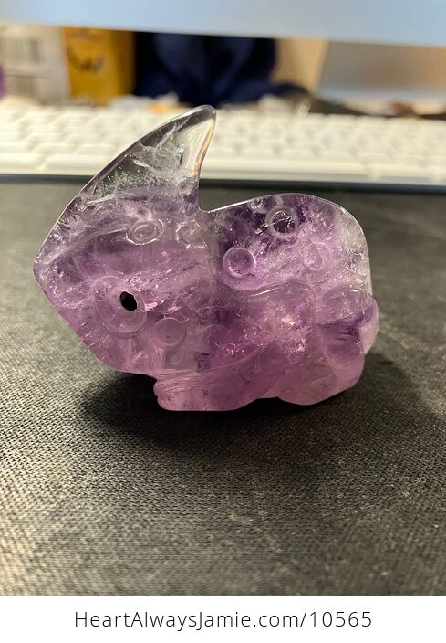 Hand Carved Purple Amethyst Stone Chameleon Lizard Crystal Figurine - #EJryC0jC7tw-3