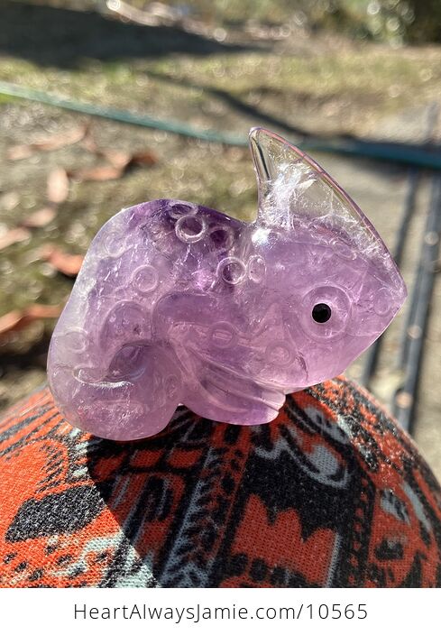 Hand Carved Purple Amethyst Stone Chameleon Lizard Crystal Figurine - #EJryC0jC7tw-4