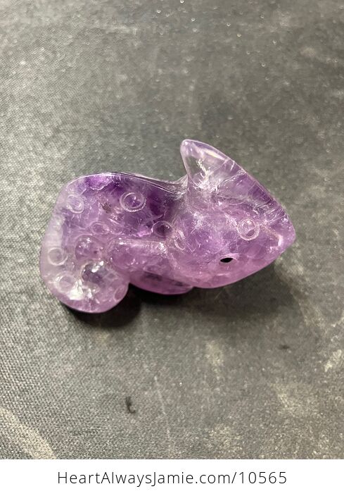 Hand Carved Purple Amethyst Stone Chameleon Lizard Crystal Figurine - #EJryC0jC7tw-2