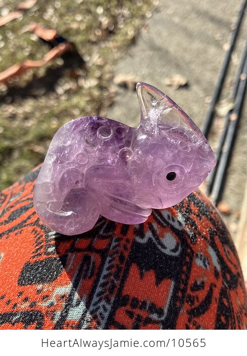 Hand Carved Purple Amethyst Stone Chameleon Lizard Crystal Figurine - #EJryC0jC7tw-5