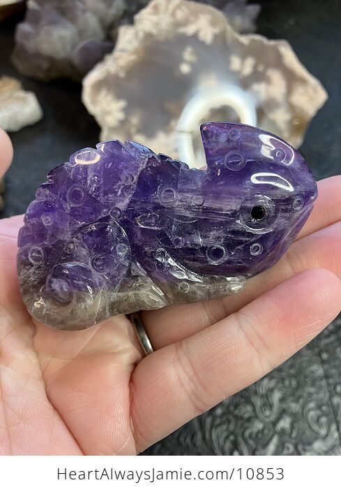Hand Carved Purple Amethyst Stone Chameleon Lizard Crystal Figurine - #ec7N10q0PHU-1