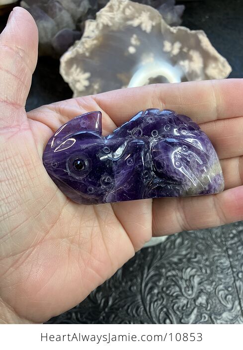 Hand Carved Purple Amethyst Stone Chameleon Lizard Crystal Figurine - #ec7N10q0PHU-4