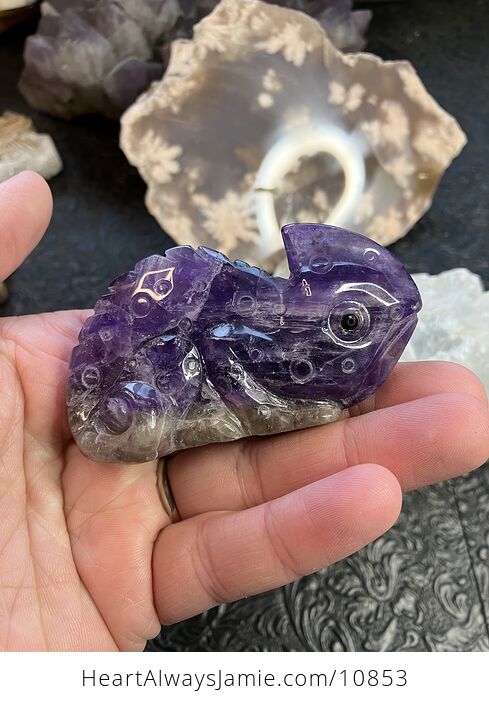 Hand Carved Purple Amethyst Stone Chameleon Lizard Crystal Figurine - #ec7N10q0PHU-2
