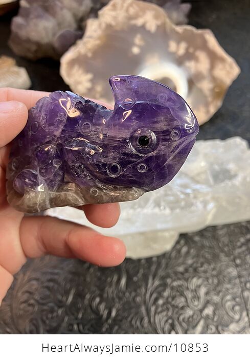 Hand Carved Purple Amethyst Stone Chameleon Lizard Crystal Figurine - #ec7N10q0PHU-3
