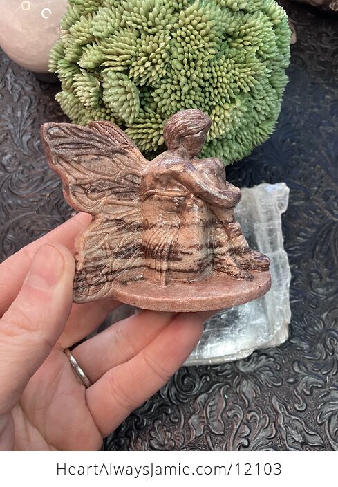 Hand Carved Sitting Fairy Figurine Sphere Holder in Quartzite Crystal Stone - #GZFJcecarfo-1