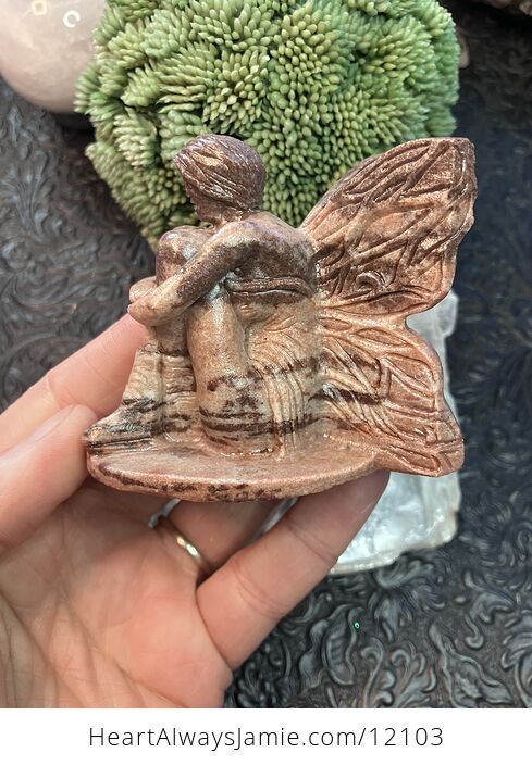 Hand Carved Sitting Fairy Figurine Sphere Holder in Quartzite Crystal Stone - #GZFJcecarfo-3