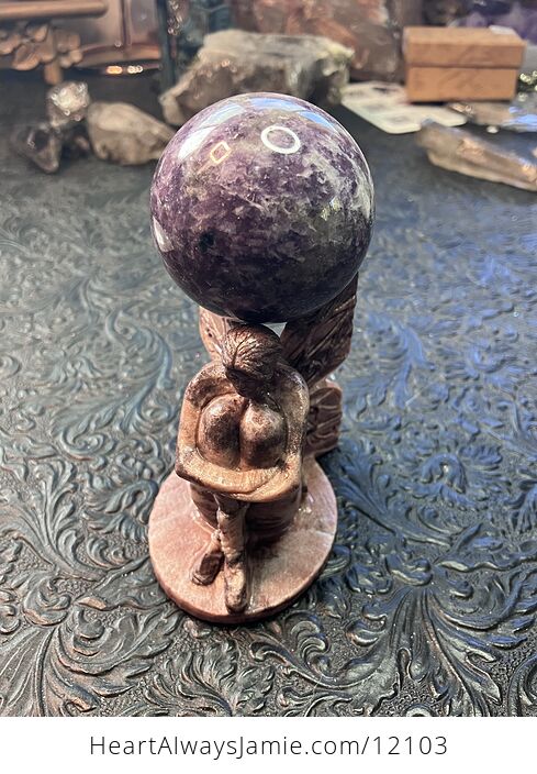 Hand Carved Sitting Fairy Figurine Sphere Holder in Quartzite Crystal Stone - #GZFJcecarfo-8